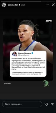 Shelton's Instagram story